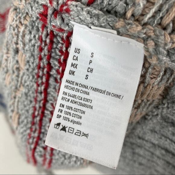 3/$30 American Eagle | Blue Red Gray Cardigan Sweater Open Front Stripe Fringe S - Picture 5 of 6